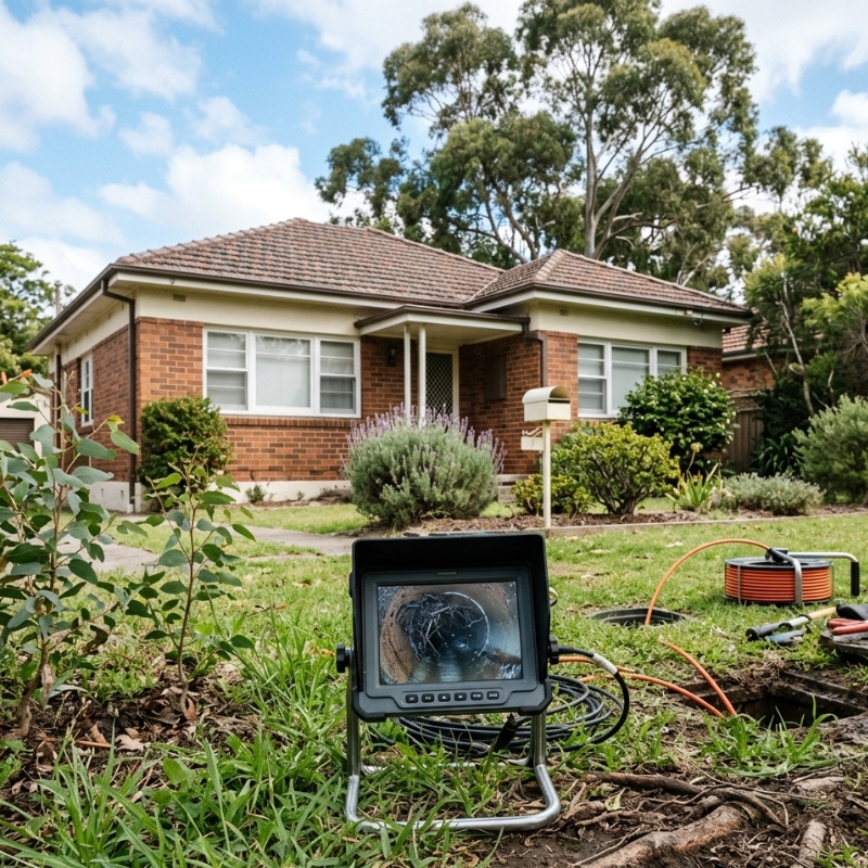 CCTV drain camera inspection showing pipe interior to diagnose recurring blocked drains in a Sydney home.