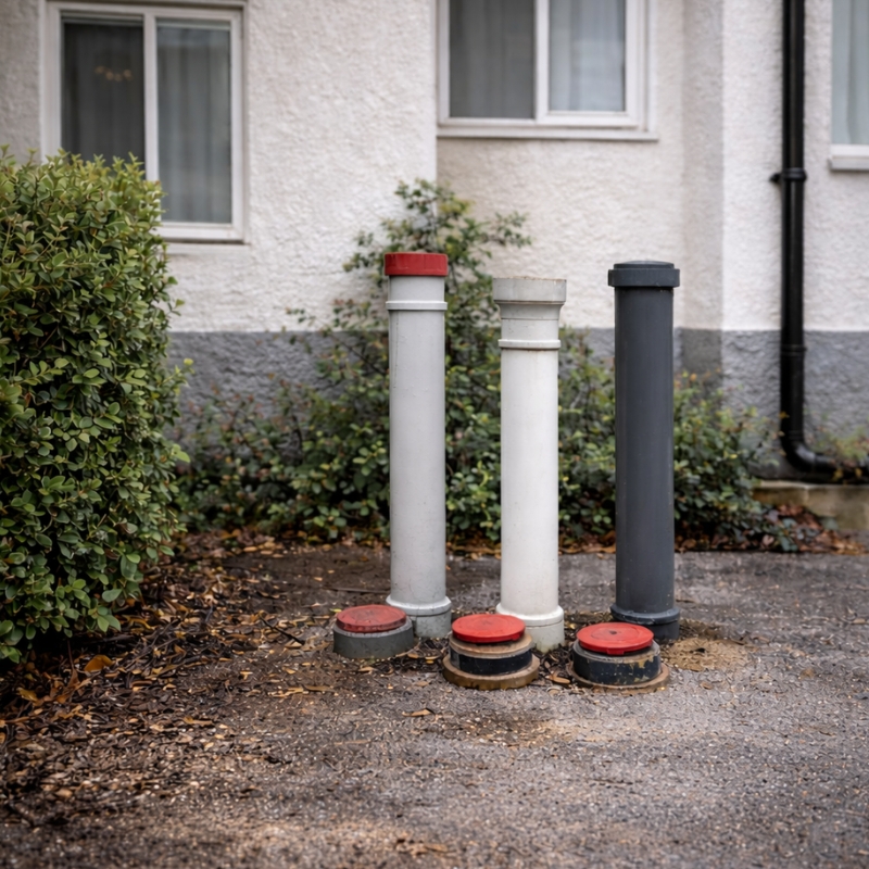 Residential drain inspection points and vent pipes outside Sydney home