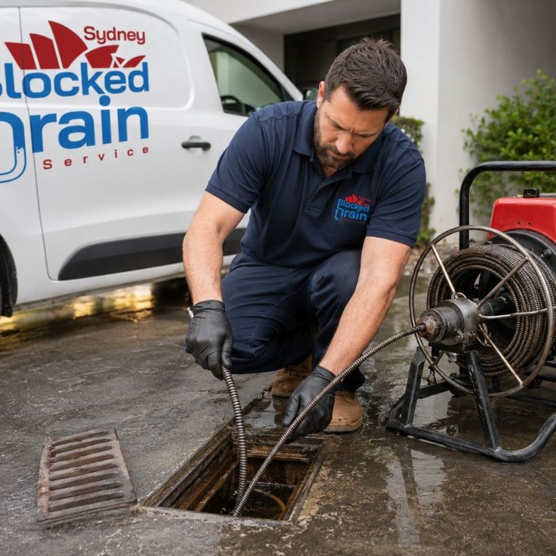 Plumber feeding an electric eel into a drain
