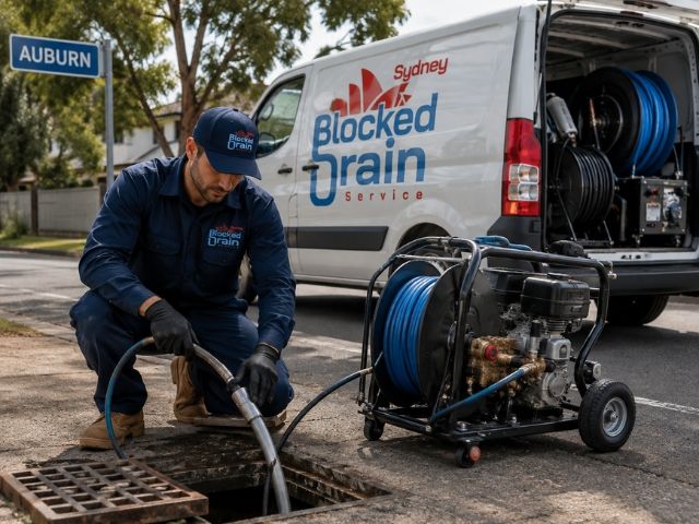 Drain service technician with a compact jetting rig