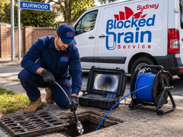 Licensed plumber running a CCTV drain camera at a local property