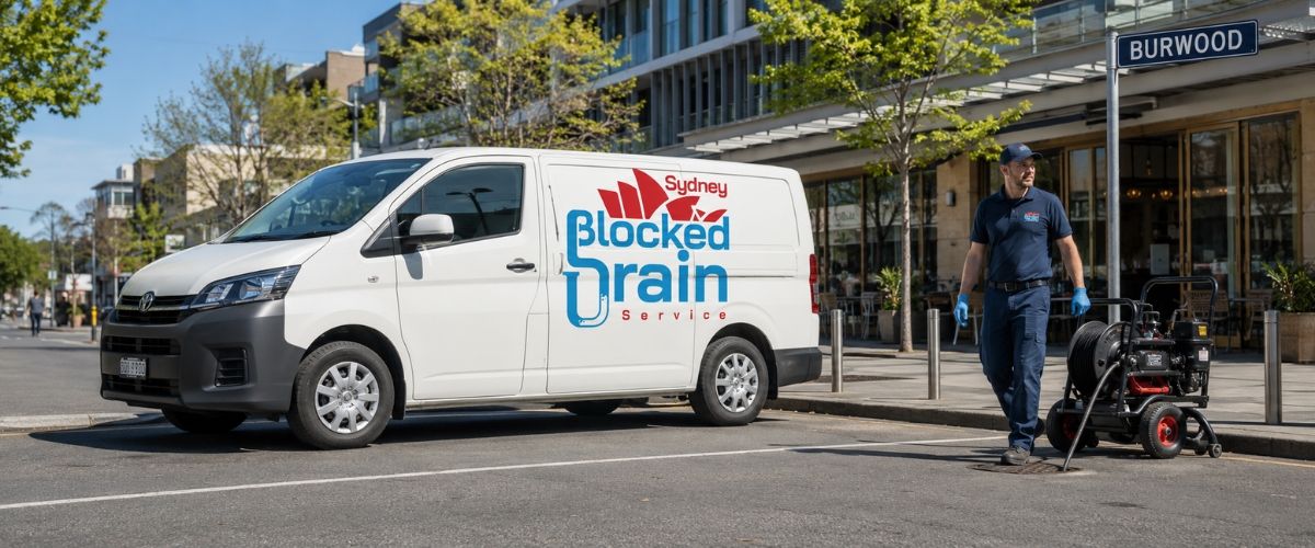 Branded drain service van and uniformed plumber
