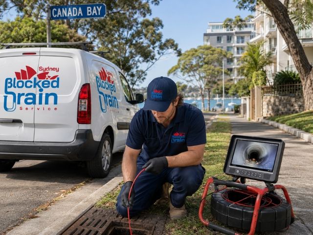 Licensed plumber running a CCTV drain camera at a local property