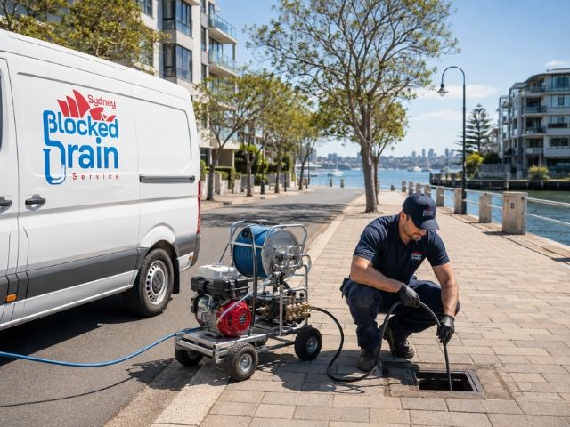 Drain service technician with a compact jetting rig