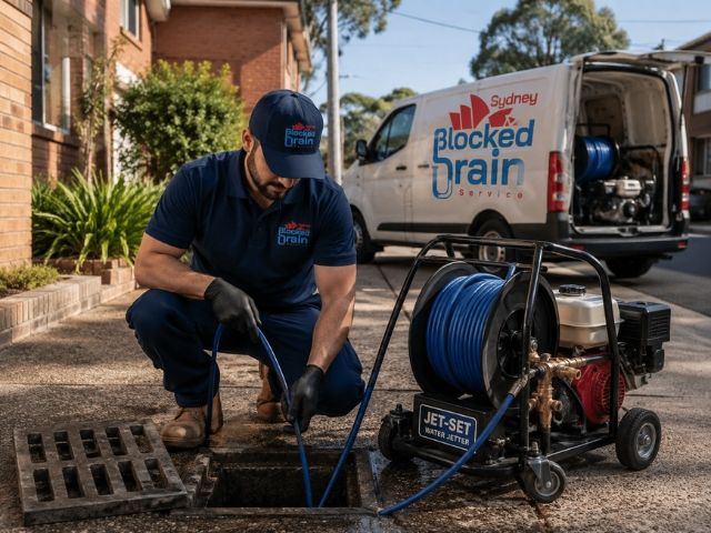 Drain service technician with a compact jetting rig
