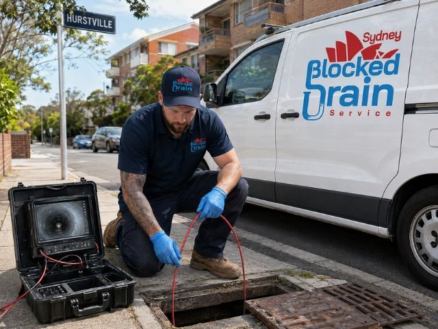 Licensed plumber running a CCTV drain camera at a local property