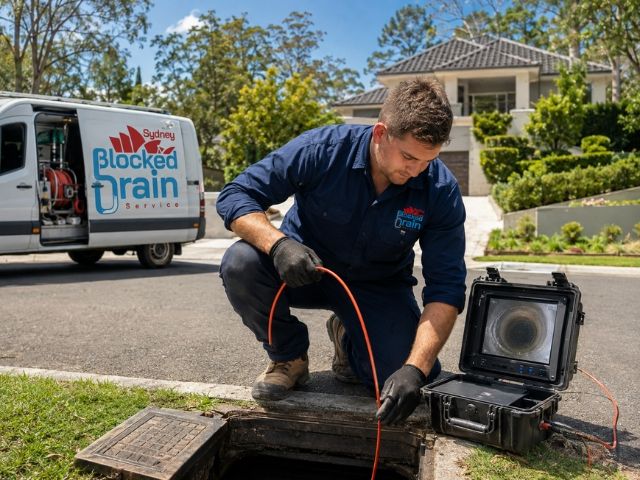Licensed plumber running a CCTV drain camera at a The Hills Shire property