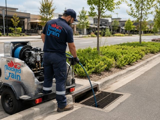 Sydney Blocked Drain Service technician with a compact jetting rig in The Hills Shire