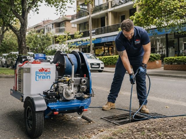 Sydney Blocked Drain Service technician with a compact jetting rig in Waverley
