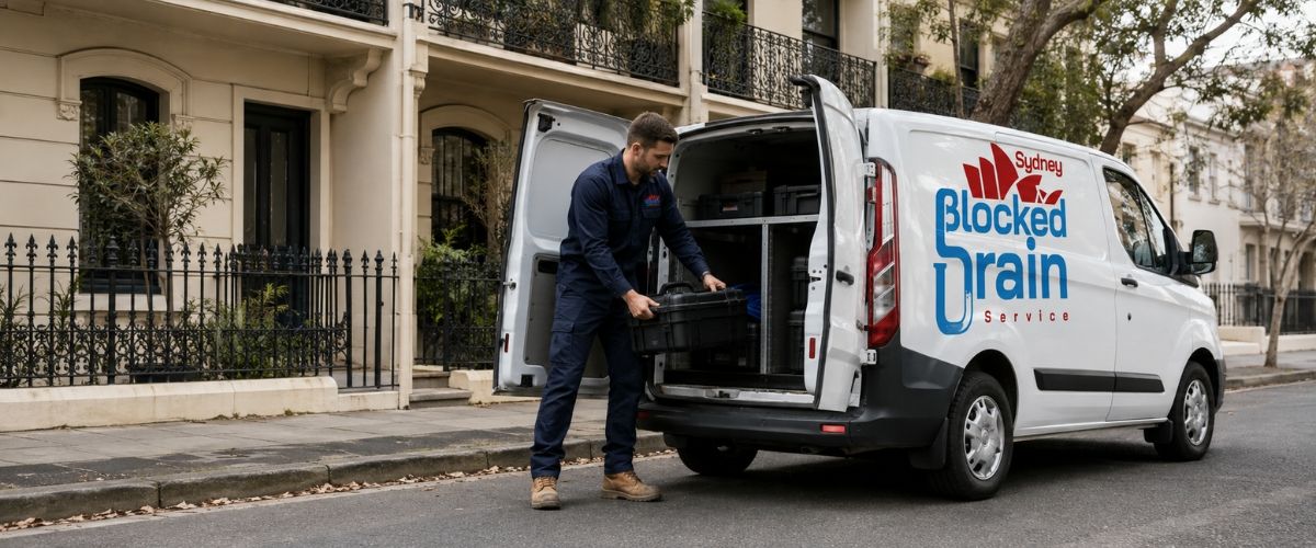Sydney Blocked Drain Service van and uniformed plumber in Woollahra